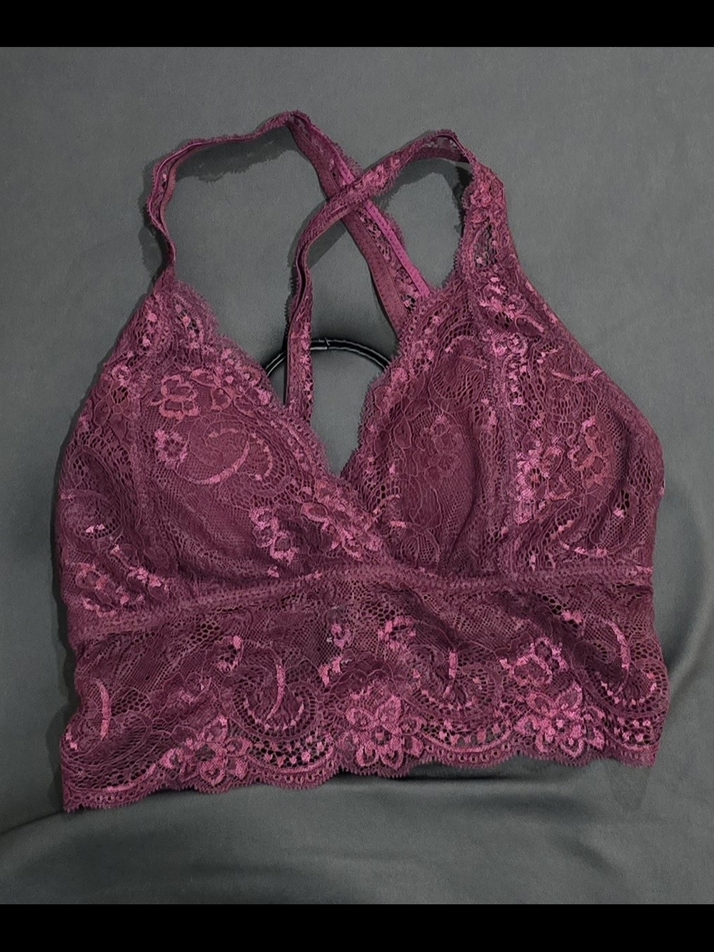 Lace Bralette - Wine Plunge V-Neck with Crisscross Straps Rave Wear